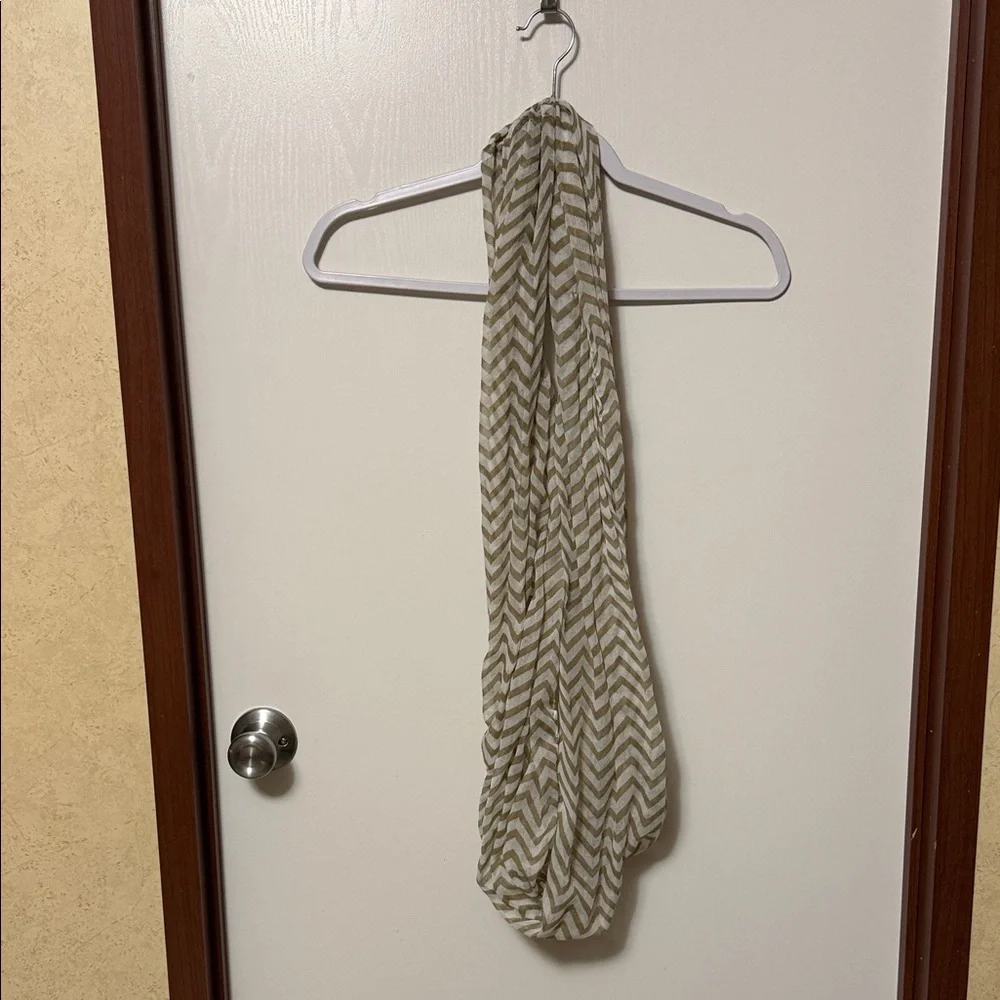 Chevron Patterned Tan and White Infinity Scarf